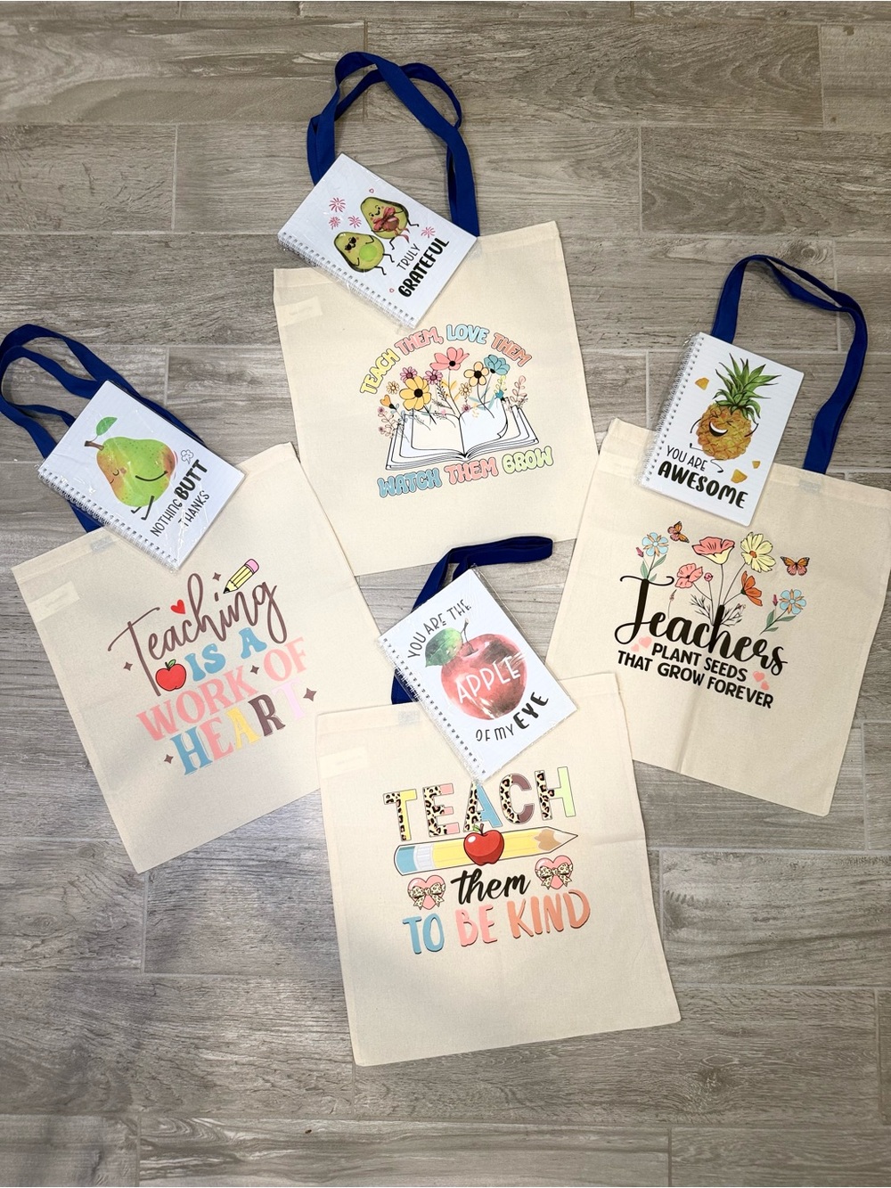 Canvas Kids Tote Bag with Navy Handles - Teacher Appreciation Designs